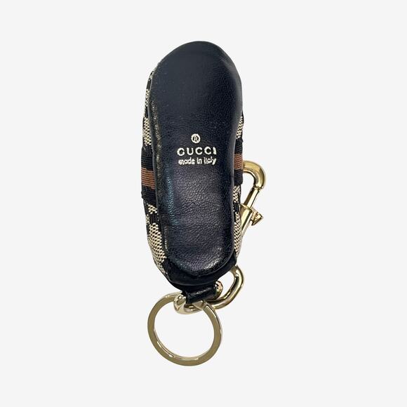 Gucci Mini Sneaker Key Ring Charm Canvas Leather Gold Hardware Made In Italy - Picture 5 of 8